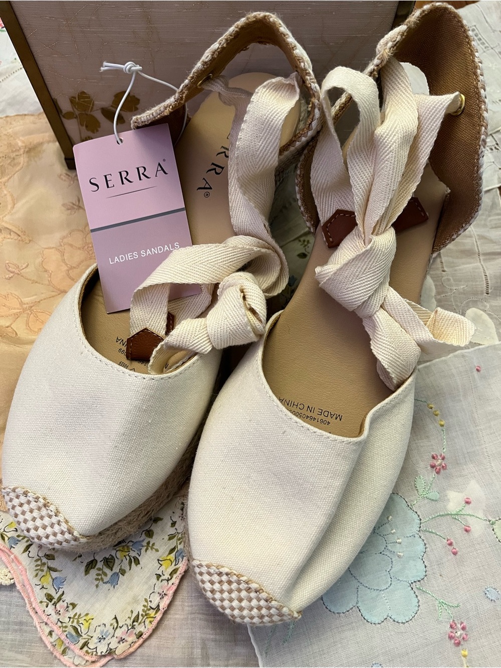 Serra Cream Canvas Espadrille Wedges with Ankle Wrap